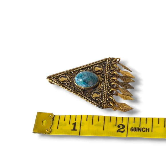 Vintage Vermeil Gold Wash Sterling Silver & Turquoise Eilat Stone Pin Brooch - Picture 5 of 5